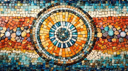 A dazzling tapestry of glossy, lively tiles sprawled like a vibrant garden on a subway mosaic, inf