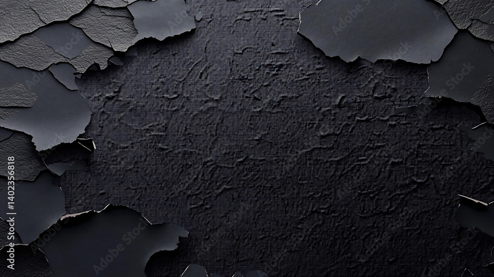 Poster textured black surface with peeling paint, creating an abstract background for design use