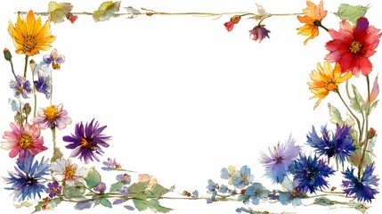 Obraz premium A vibrant watercolor wildflower frame capturing the essence of joy and nature's embrace.