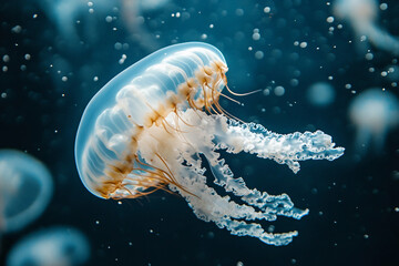 Abstract blue background with jellyfish made ai generative