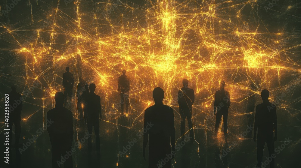 Poster a digital art piece showing a network of people connected by glowing lines, symbolizing a crypto com