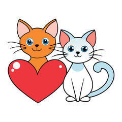 Two adorable cats cuddle close, tails entwined in a heart shape, eyes full of love under a moonlit sky—a purr-fect symbol of feline romance and sweet companionship.