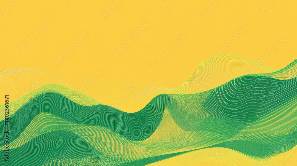 Poster an abstract background with wavy green and green waves on a yellow background. generative ai illustr