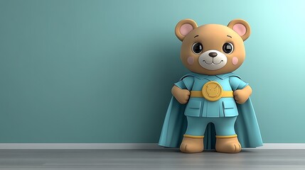 Playful Superhero Teddy Bear in Teal Room