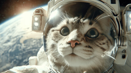 a cat-astronaut in a space helmet