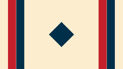 A minimalist design featuring vertical stripes of red, navy blue, and cream.