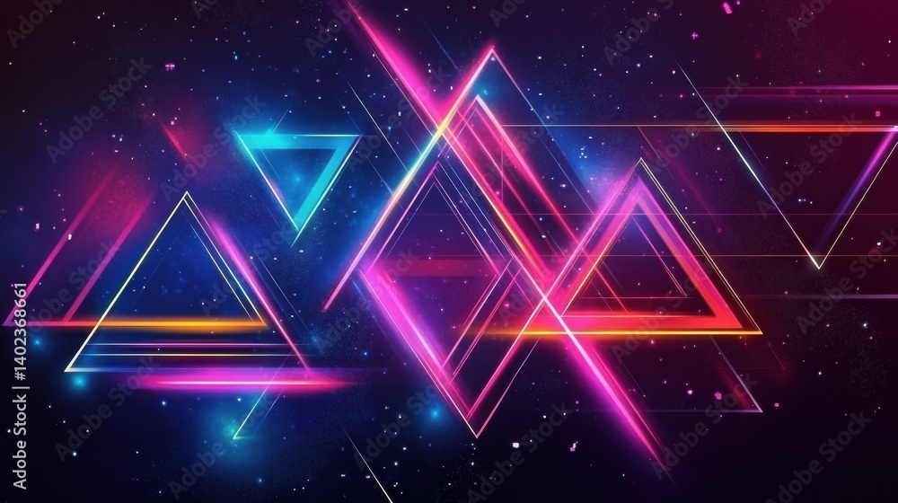 Poster abstract vector picture. geometric triangles in neon gradient colors. panoramic header website illus