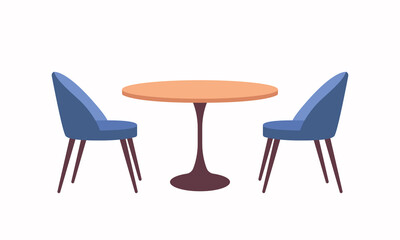 Cosy chairs with round table illustration. Furniture for cafe or restaurant. Vector illustration on white background