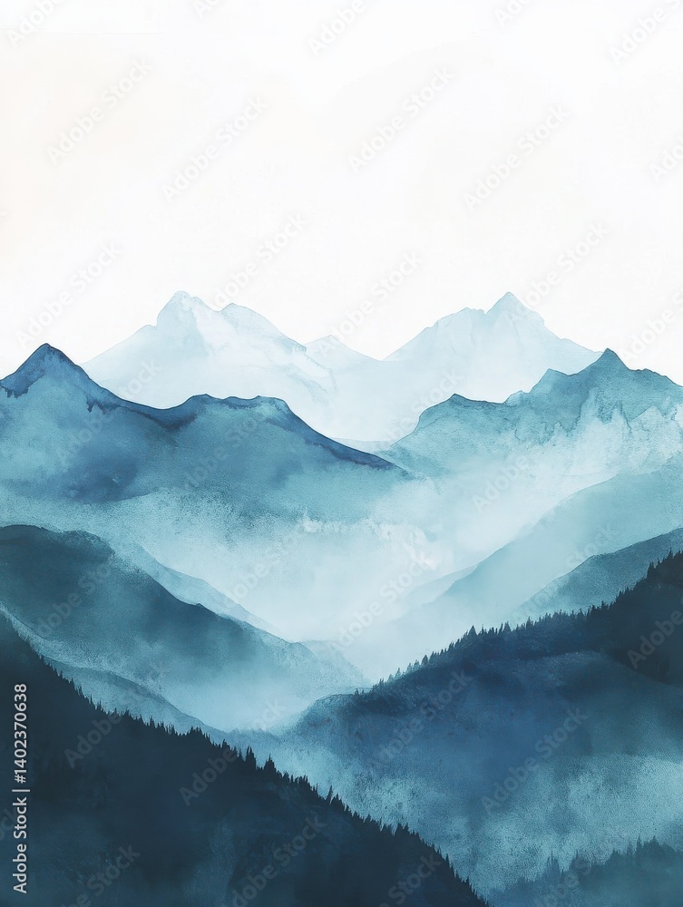 Aufkleber minimal abstract landscape background vector. mountain background with watercolor texture . vector a