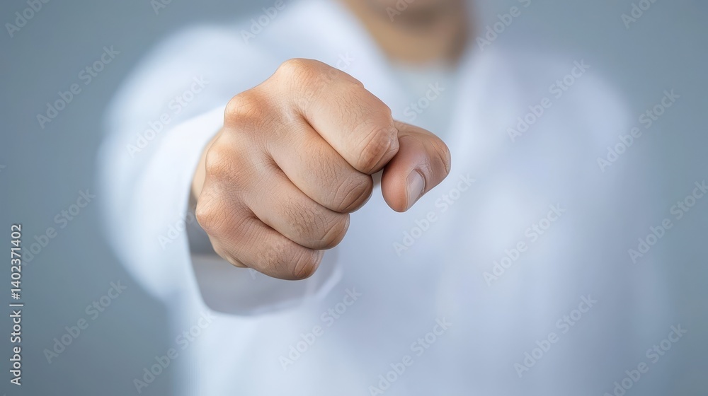 Aufkleber a person in a white shirt points directly at the viewer with a clenched fist and extended index fing