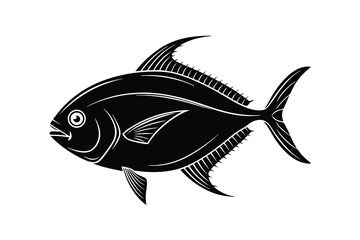Fototapeta premium African Pompano fish vector illustration, Fish silhouette, black fish vector