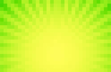 Pixel art of sunburst cartoon green and yellow background. Comics zoom pixel background with copy space.