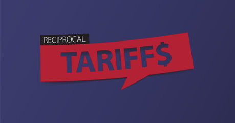 Reciprocal Tariffs banner template design, header or headlines for articles or news related to financial business, banking, stock market or economy. Economic banner on blue background.
