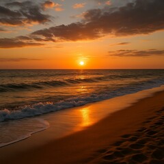 photo générés par l'IA d'une plage  avec un coucher de soleil.