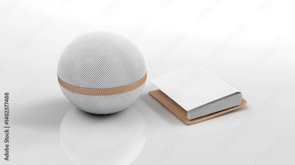 Poster minimalist composition sphere and book stack clean design concept