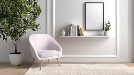 Minimalist Home Interior Featuring Cozy Chair and Decorative Elements in Light Color Palette