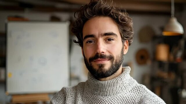 Thoughtful startup founder in creative workspace