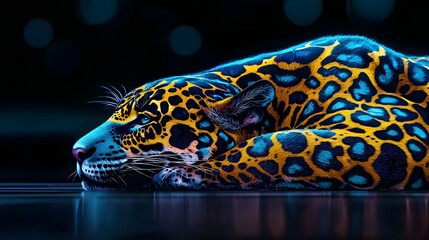 Closeup Portrait of a Colorful Leopard Resting in a Tranquil Natural Habitat at Night