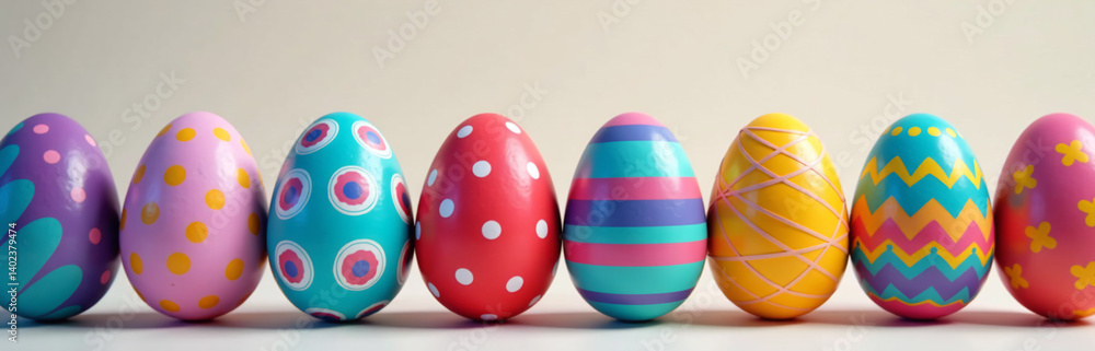 Poster Vibrant Easter Eggs With Unique Patterns Are Arranged In A Stunning Colorful Display Showcasing Creativity And Artistic Expression.