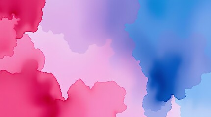 A delicate watercolor painting in rich burgundy and deep blue hues, showcasing translucent washes and fluid brushstrokes against a modern double-colored futuristic neon background.