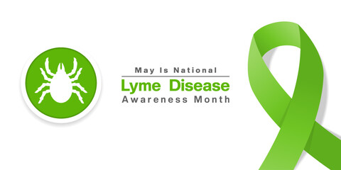 May is Lyme Disease Awareness Month. Bug and ribbon. Great for posters, banners, social media and more. White background.