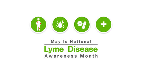 May is Lyme Disease Awareness Month. People, bug, medicine and plus icon. Great for posters, banners, social media and more. White background.
