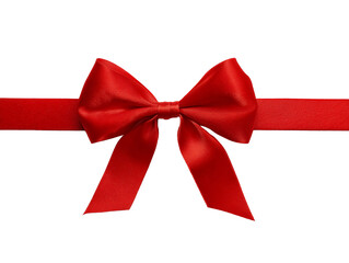 Fototapeta premium red satin ribbon and bow, red bow transparent background png, red gift bow, Realistic holiday decoration , illustration