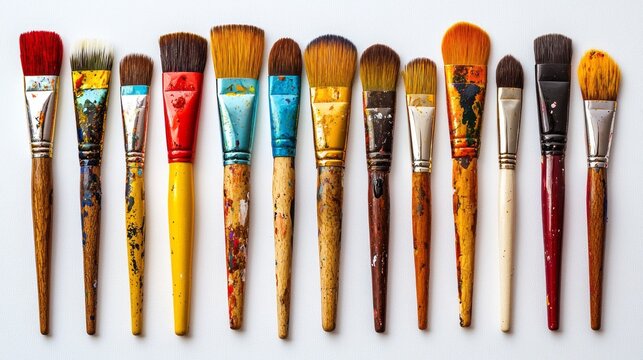 A row of paintbrushes with different colors and sizes - Powered by Adobe