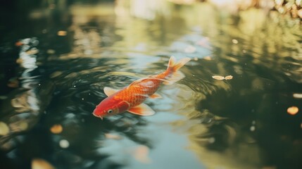 Orange Koi Fish Swimming in a Pond