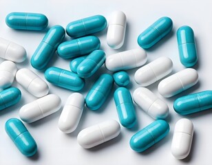 Scattered Blue and White Capsules
