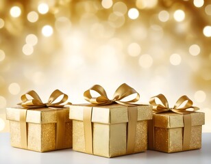 Gold Gift Boxes with Bokeh Background
