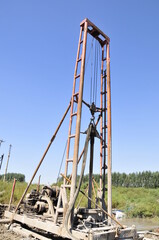 Building a bridge equipment in the construction site