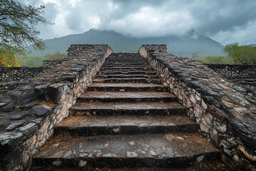 Traditional Thatched Huts in Isolated Grasslands with Scenic Mountain Landscape Generative AI