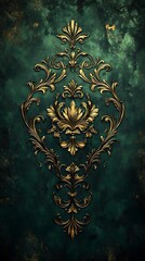 Ornate Gold Floral Phone Wallpaper Vintage Design on Dark Teal Textured Background | Vertical HD Background

