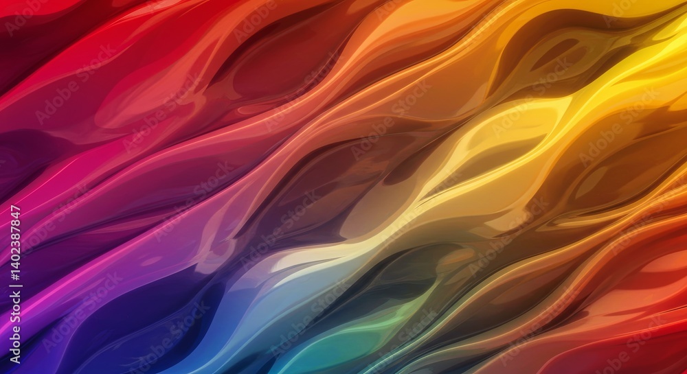 Poster a colorful, abstract painting of a wave with a rainbow in the background