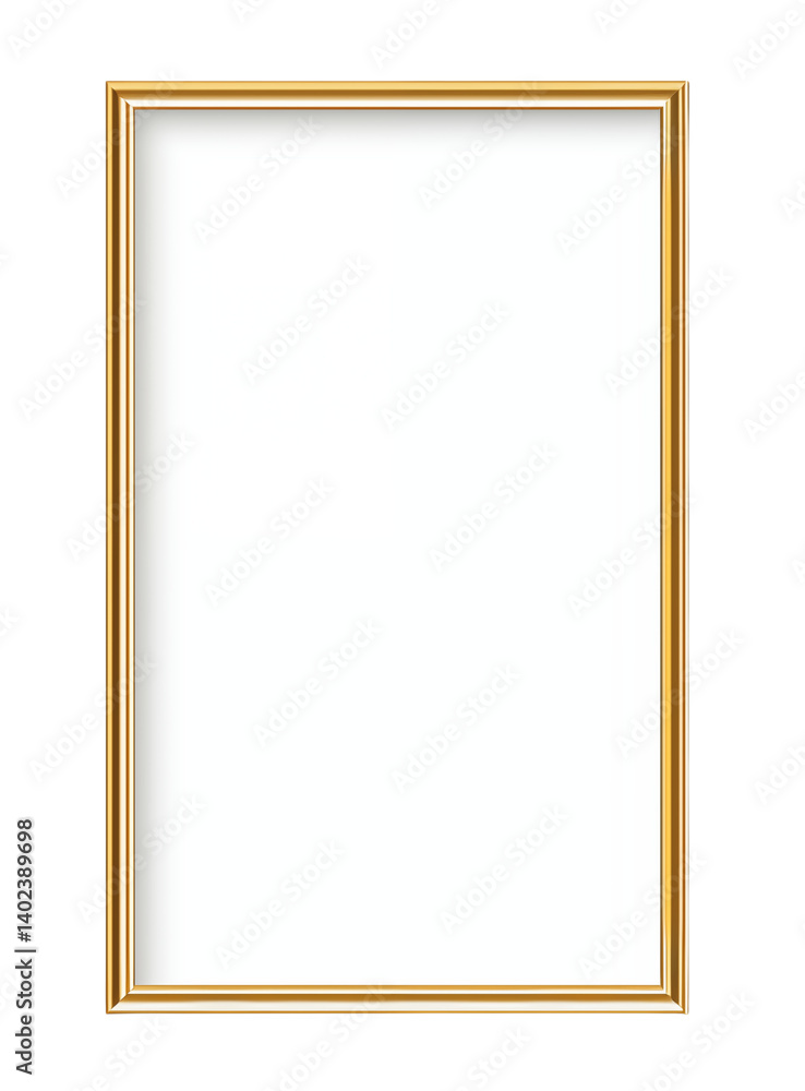 Poster a simple rectangular golden frame with a white background on a design element on transparent backgro