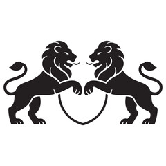 Royal heraldic Vector Black silhouettes lions. with white background