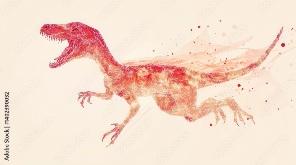 Poster red dinosaur running in abstract style
