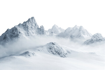 Obraz premium Snow Covered Mountain Peaks Emerging From Fog, PNG