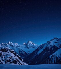 Single snowflake descends, starry night, frozen peaks, mountains, stillness, winter
