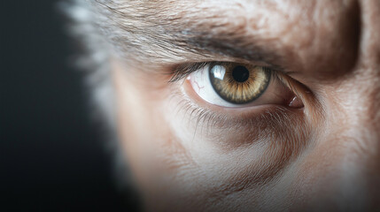 Extreme close up showing male eye radiating intense anger, raw strength, revealing piercing gaze of pure determination and unwavering focus