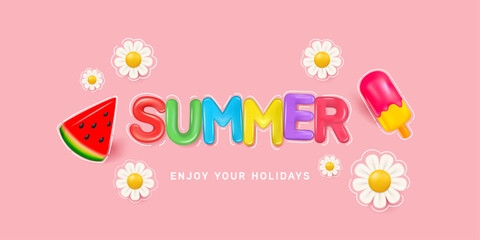 Summer 3d colorful font style, editable text effect, shiny bold 3d text style.