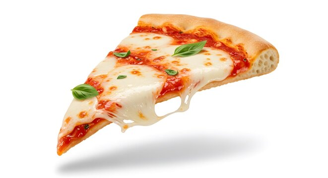 slices of margherita pizza isolated on white background.