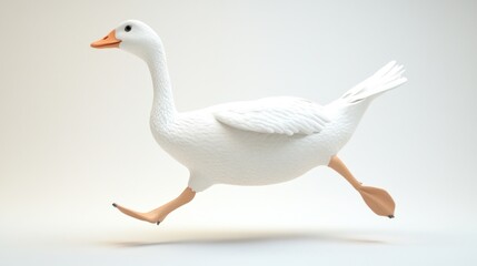Obraz premium White Goose Running on White Background