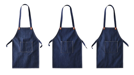 Three Denim Aprons: Dark Wash, Copper Rivets, Different Sizes, PNG