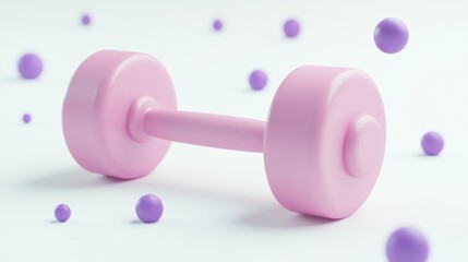 Pink dumbbell on white background with purple spheres
