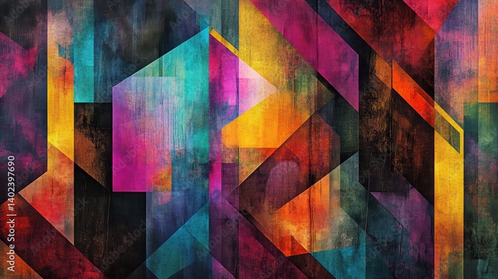 Poster abstract geometric pattern with vibrant colors and overlapping shapes creating a modern look, geomet