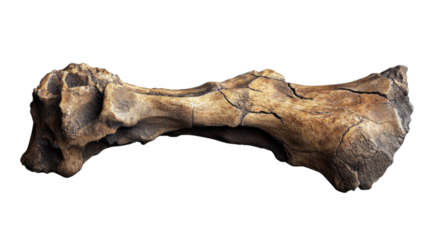 Ancient Fossil Bone: A detailed close-up of an ancient fossilized bone, showing texture, cracks, and age.  A relic of a bygone era.