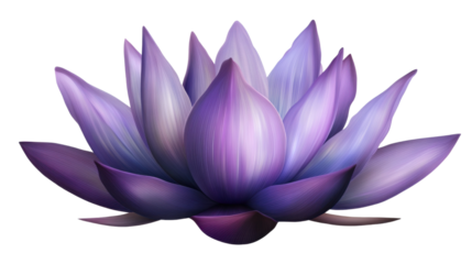 Purple Lotus Blossom: A vibrant purple lotus flower, an emblem of purity and enlightenment, is rendered in exquisite detail. Its delicate petals unfurl gracefully.