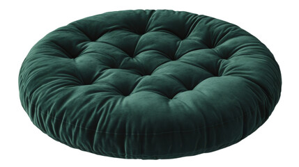 Round Green Velvet Cushion: A plush, circular cushion with a tufted design and a rich green velvet upholstery adds a touch of elegance and comfort to any interior. Its smooth.